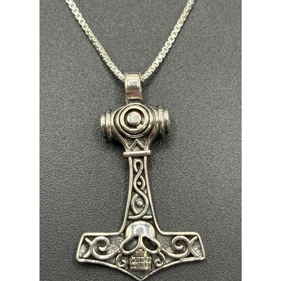New Condition 20" Sterling Silver Anchor & Skull Pendant Necklace - Picture 1 of 11